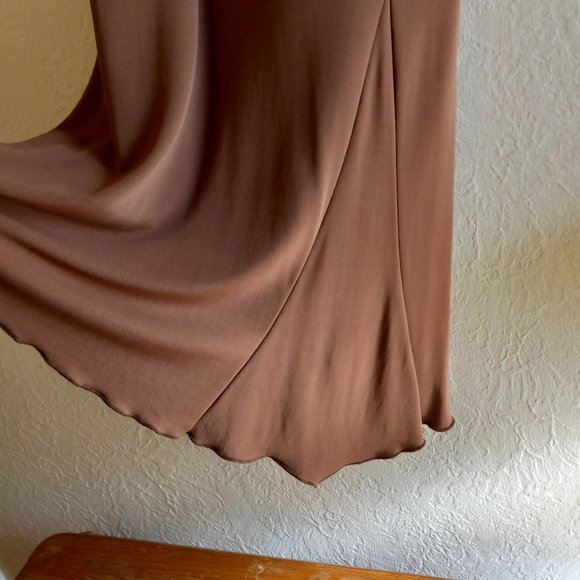 Vintage 90s Keyhole Asymmetric Mocha/Tan Flapper Inspired Dress - Picture 7 of 16